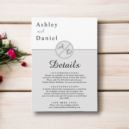 Elegante Monogramm Schwarz-Weiß-Grau-Chic Hochzeit Begleitkarte