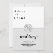 Elegante Monogramm Schwarz-Weiß-Grau-Chic Hochzeit Einladung (Vorderseite)