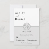Elegante Monogramm Schwarz-Weiß-Grau-Chic Hochzeit RSVP Karte (Vorderseite)