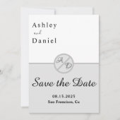 Elegante Monogramm Schwarz-Weiß-Grau-Chic Hochzeit Save The Date (Vorderseite)