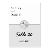 Elegante Monogramm Schwarz-Weiß-Grau-Chic Hochzeit Tischnummer (Vorderseite)