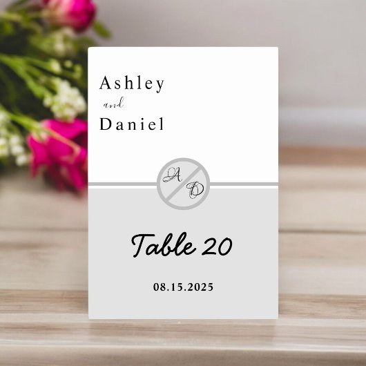 Elegante Monogramm Schwarz-Weiß-Grau-Chic Hochzeit Tischnummer