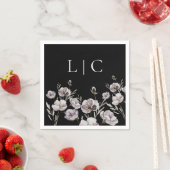 Elegante monogramm schwarze Aquarellfarbe Blume Serviette (Beispiel)