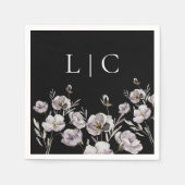 Elegante monogramm schwarze Aquarellfarbe Blume Serviette (Vorderseite)