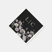 Elegante monogramm schwarze Aquarellfarbe Blume Serviette (Ecke)