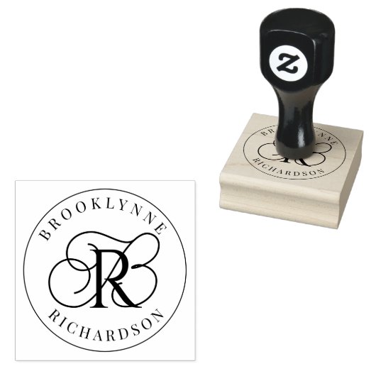 Elegante Monogramm-Skriptinitialen und Name Gummistempel (Stempel)