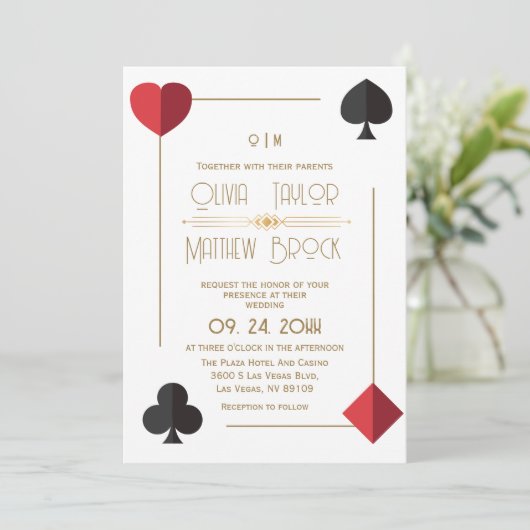 Elegante Monogramm Spielkarte Einladung zur Hochze (Stehend Vorderseite)