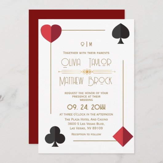 Elegante Monogramm Spielkarte Einladung zur Hochze (Vorne/Hinten)