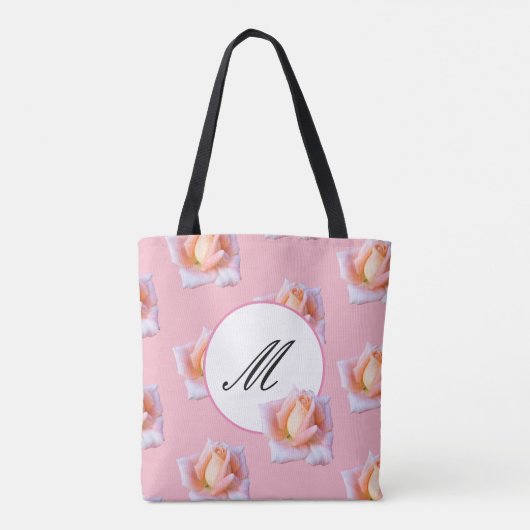Elegante Monogramm-Tasche Rosa Rose-Blume Tasche (Rückseite)