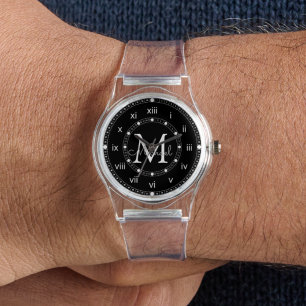 elegante monogramm-Trauzeugen schwarz-weiß Armbanduhr