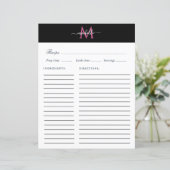 elegante Monogramm trendy Script-Rezeptkarte (Stehend Vorderseite)