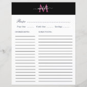 elegante Monogramm trendy Script-Rezeptkarte (Vorderseite)
