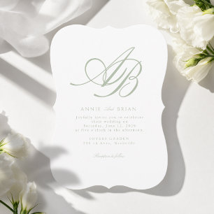 Elegante Monogramm Weiße Grüne Hochzeit Einladung