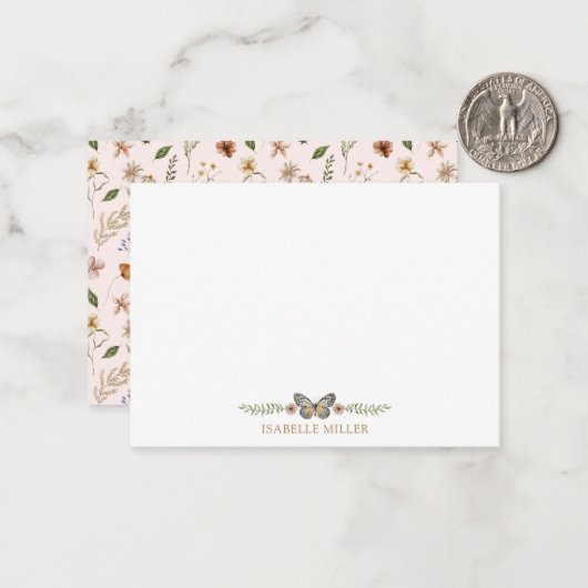 Elegante Monogramm-Wildblume Wasserfarben Mitteilungskarte (Vorderseite/Rückseite Beispiel)