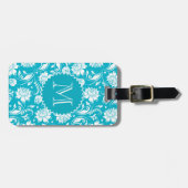 Elegante monogrammatikalische Türkisfarben und wei Gepäckanhänger (Vorderseite horizontal)