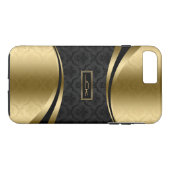 Elegante monogrammatische Black & Gold Floral Dama Case-Mate iPhone Hülle (Rückseite (Horizontal))