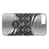 Elegante monogrammatische Black & Silver Floral Da Case-Mate iPhone Hülle (Rückseite (Horizontal))
