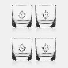 Elegante Monogramme in Vintagen Wappen Schwarze In Whiskyglas