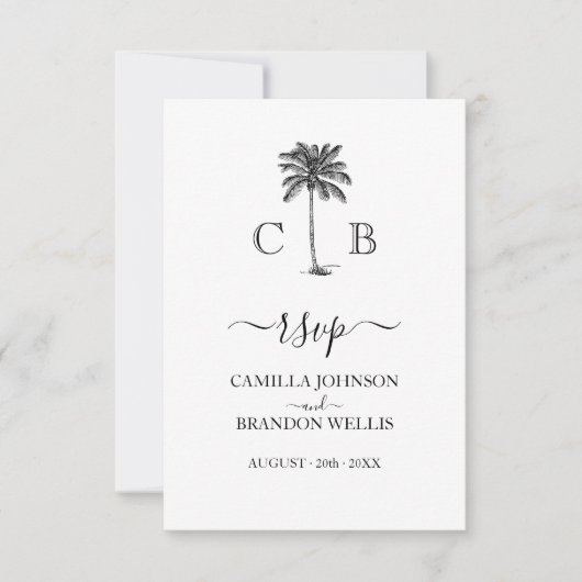 Elegante Monogramme Palm Beach Wedding RSVP Card (Vorderseite)