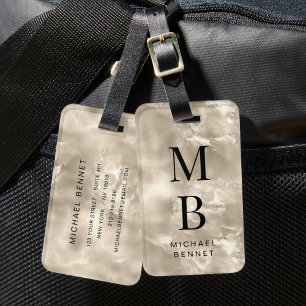 Elegante monogrammierte Champagner-Perl-Textur Gepäckanhänger
