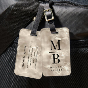 Elegante monogrammierte Elfenbein-Perltextur Gepäckanhänger