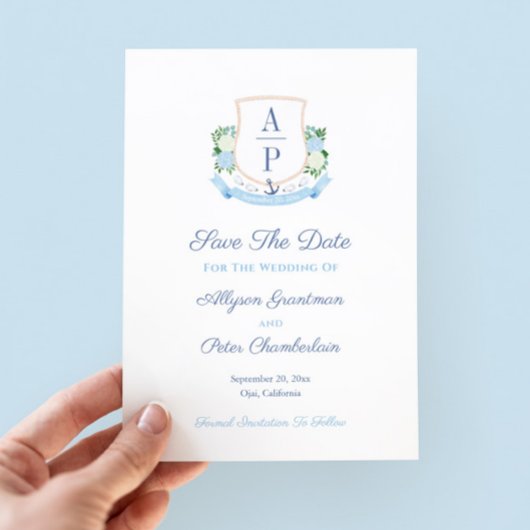 Elegante monogrammierte Küstenhochzeit Save The Date