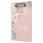 Elegante monogrammierte Rose in Rosa Wasserfarbe Klemmbrett (Links)