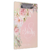 Elegante monogrammierte Rose in Rosa Wasserfarbe Klemmbrett (Rechts)