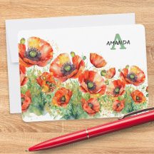 Elegante monogrammierte rote Klatschmohn-Blumen