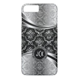 Elegante monogrammierte schwarze und silberne flor Case-Mate iPhone hülle