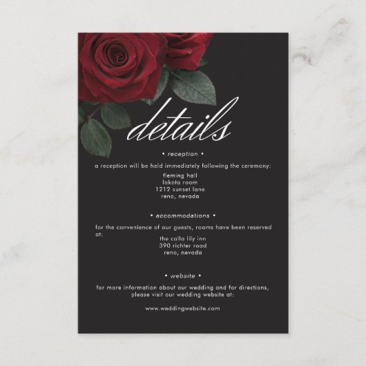 Elegante Moody Blood Rote Rosen Blumendetails Begleitkarte (Vorderseite)