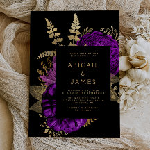 Elegante Moody Dark Floral Lila Gold Wedding