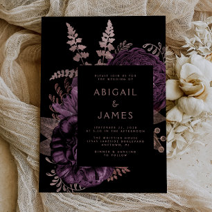 Elegante Moody Dark Floral Lila Rose GoldWedding Einladung