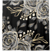 Elegante Moody Gray Floral Gold Schwarze Wasserfar Duschvorhang (Vorderseite)