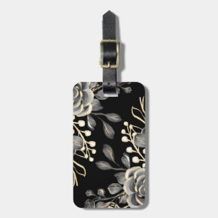 Elegante Moody Gray Floral Gold Schwarze Wasserfar Gepäckanhänger