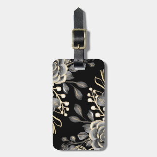 Elegante Moody Gray Floral Gold Schwarze Wasserfar Gepäckanhänger