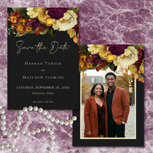 Elegante Moody-Juwel-Vintage-Blumen-Foto-Hochzeit Save The Date