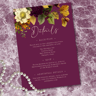 Elegante Moody-Juwel-Vintage-Blumen-Wein-Hochzeit Begleitkarte