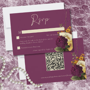 Elegante Moody-Juwel Vintage-Blumen-Wein-Hochzeit  RSVP Karte