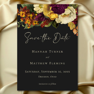 Elegante Moody-Juwel Vintage-Floral-Hochzeit Save The Date
