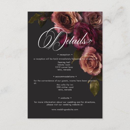 Elegante Moody Mled Rust & Burgundy Blumendetails Begleitkarte (Vorderseite)