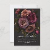 Elegante Moody Mutes Rost & Burgund Blumenhochzeit Save The Date (Vorderseite)