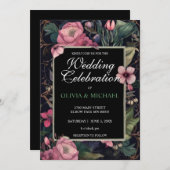 Elegante Moody Retro Rosa Blütenboho Hochzeit Einladung (Vorne/Hinten)