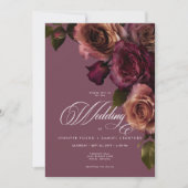 Elegante Moody Rust Burgunder Blumen QR-Code Hochz Einladung (Vorderseite)