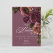 Elegante Moody Rust Burgunder Blumen QR-Code Hochz Einladung (Stehend Vorderseite)