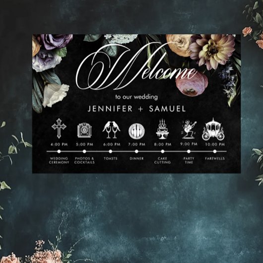 Elegante Moody Twilight Floral Order Events Poster
