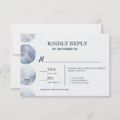 Elegante Moon Blue Gold Stars Hochzeit RSVP Karte (Vorderseite)