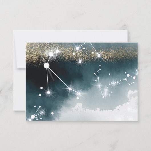 Elegante Moon Blue Gold Stars Hochzeit RSVP Karte (Rückseite)