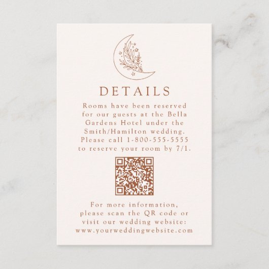 Elegante Moon Terracotta Wedding Details QR Code Begleitkarte (Vorderseite)