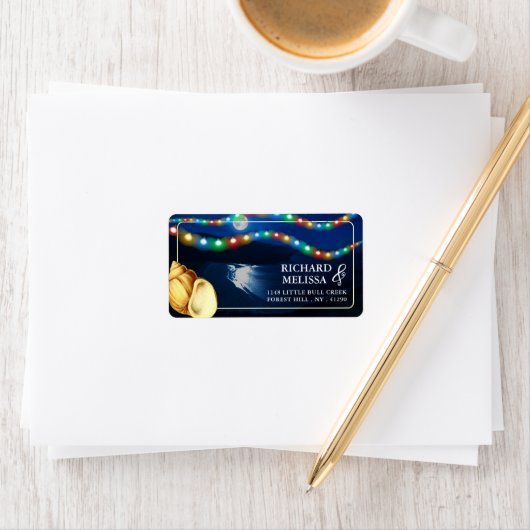 Elegante Moonlit Beach Wedding Adressaufkleber (Insitu)